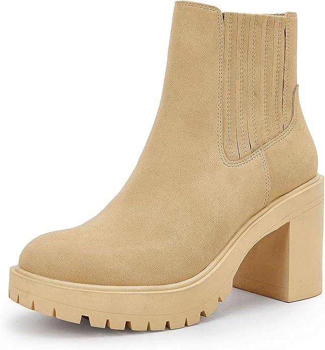 Womens Platform Chelsea Ankle Boots Lug Sole Chunky Block Heel Slip On Accordion High Top Western Booties, Size 8.5