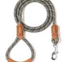 Mile High Life | Premium Leather Handle Dog Leash | Strong Rope Leash | Zinc Alloy Strong Clasp | Small Medium Large Dogs | 4/5/6 Feet(White, 60 Inch (Pack of 1))