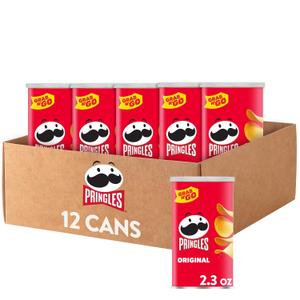 Pringles Potato Crisps Chips, Lunch Snacks, Office and Kids Snacks, Grab N' Go, Original (12 Cans) (EXP 06/15/27)