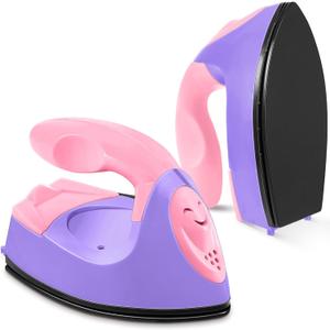 Honoson Mini Craft Iron Mini Heat Press Small Iron 3.93 x 2.36 x 2.76 Portable Tiny Flatiron with Charging Base Accessory for Fuse Bead Patch DIY Heat Transfer Vinyl(Dark Pink, Light Purple)