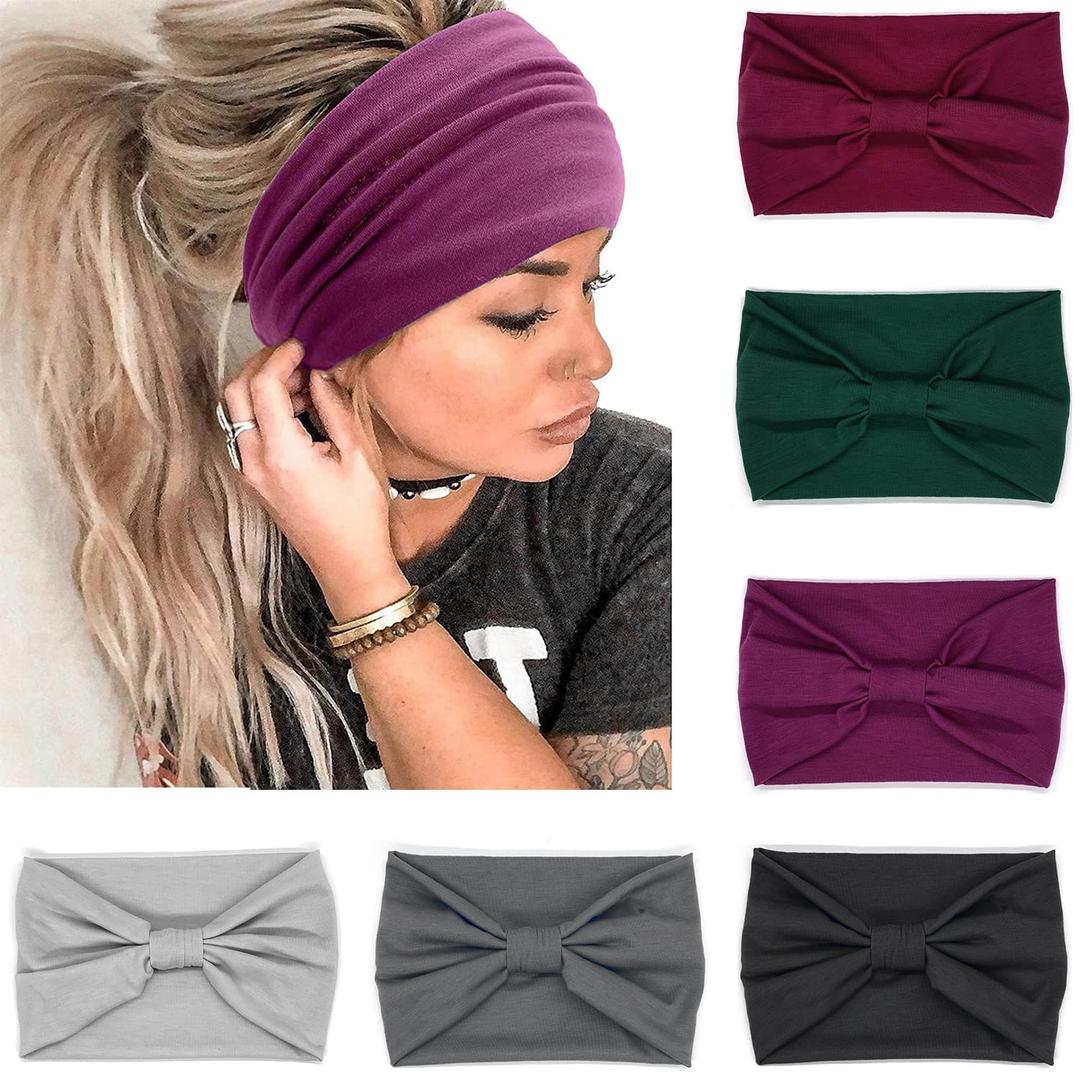 IVARYSS Wide Headbands for Women, Solid Knotted Head Wraps Turbans, Large African Style Head Bands Hair Accessories, 6 Pack (Multi Color)