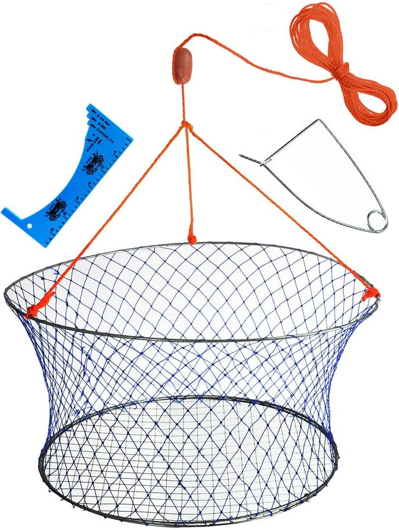 Palmyth Wire Grid Bottom Crab Nets Two Ring Crab Kit with Harness and Bait Clip 24 X 20 X 12