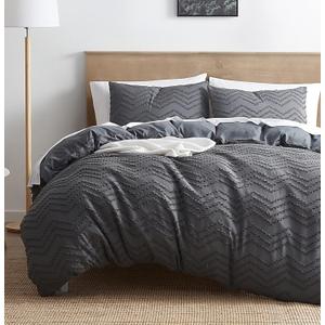 Nestl Grey Boho Duvet Cover Set - Queen Size, 3 Piece Tufted Double Brushed Duvet Cover with Zipper Closure, 90x90 Inches and 2 Pillow Shams