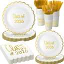 Affrolling Class of 2026 Graduation Party Supplies, 175 Pcs Congrats Grad Paper Plates Napkins and Cups Cutlery Disposable Tableware Set for College High School Congrats Decorations, Serves 25 (Gold)