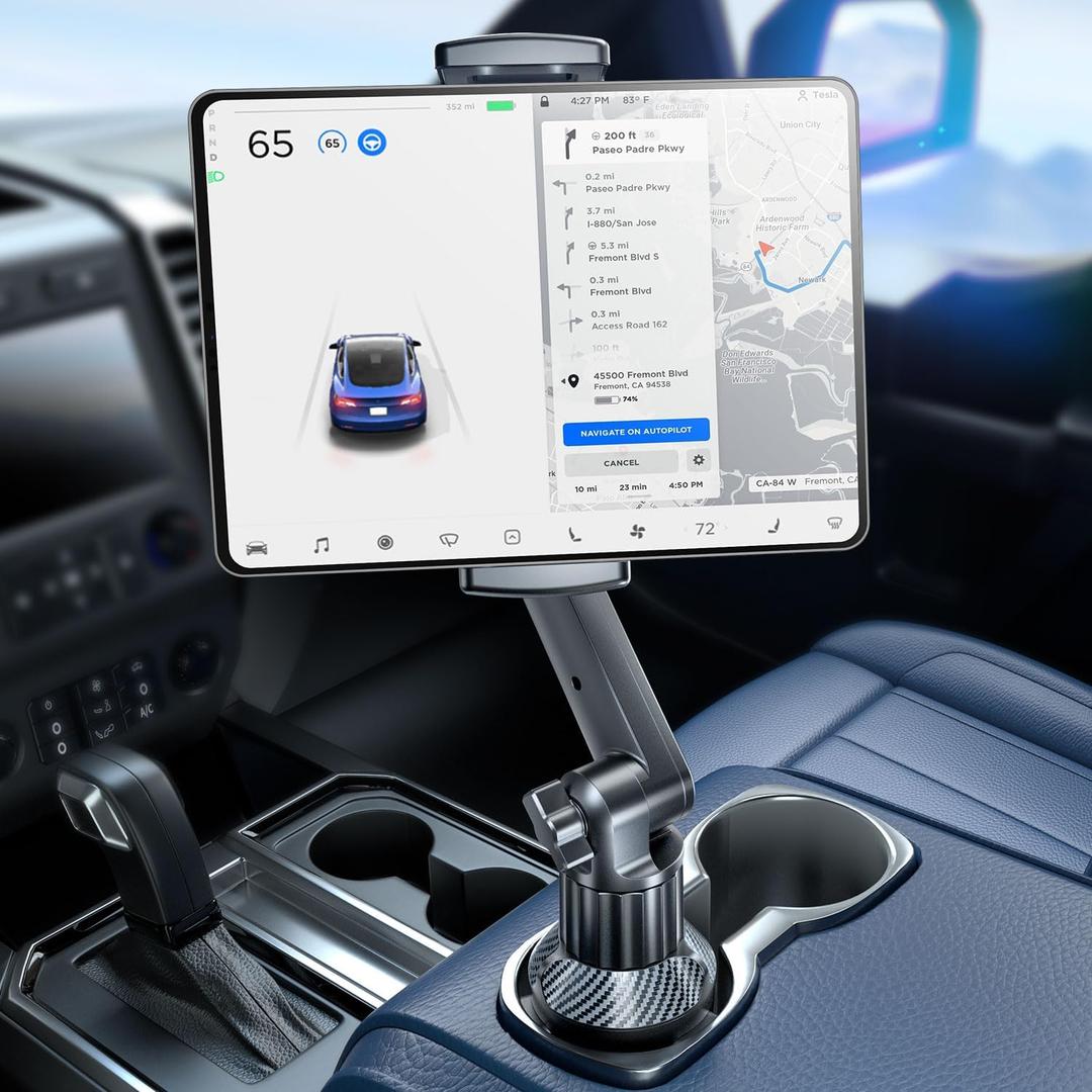 eSamcore Tablet Holder for Car, for iPad Cup Holder Car Mount with 1.57" Depth Large Clamp 15" Height Adjustable Tab Mount Holder for 6"-12.9" Cell Phone iPhone iPad Stand Travel Accessories