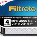 Filtrete 20x20x1 AC Furnace Air Filter, MERV 14, MPR 2500, High Performance Premium Allergen, Ultrafine Particles, Bacteria & Virus Filter, CERTIFIED Asthma & Allergy Friendly, 4-Pack