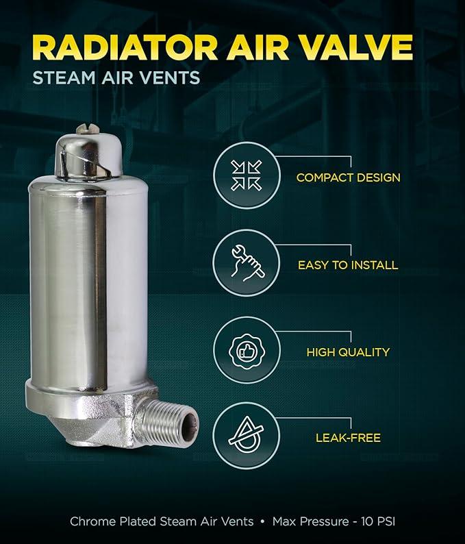 Midline Valve 6J3I5-5 Steam Radiator Air Vent; Heat Regulator Valve; Angle Adjustable Mount; 1/8 in. MIP; Chrome Plated Steel (1 Pack)