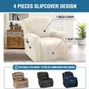 H.VERSAILTEX Velvet Stretch Recliner Couch Covers 4-Pieces Style Recliner Chair Covers Recliner Cover for Reclining Chair Slipcovers Feature Non Slip Form Fitted Thick Soft Washable, Ivory