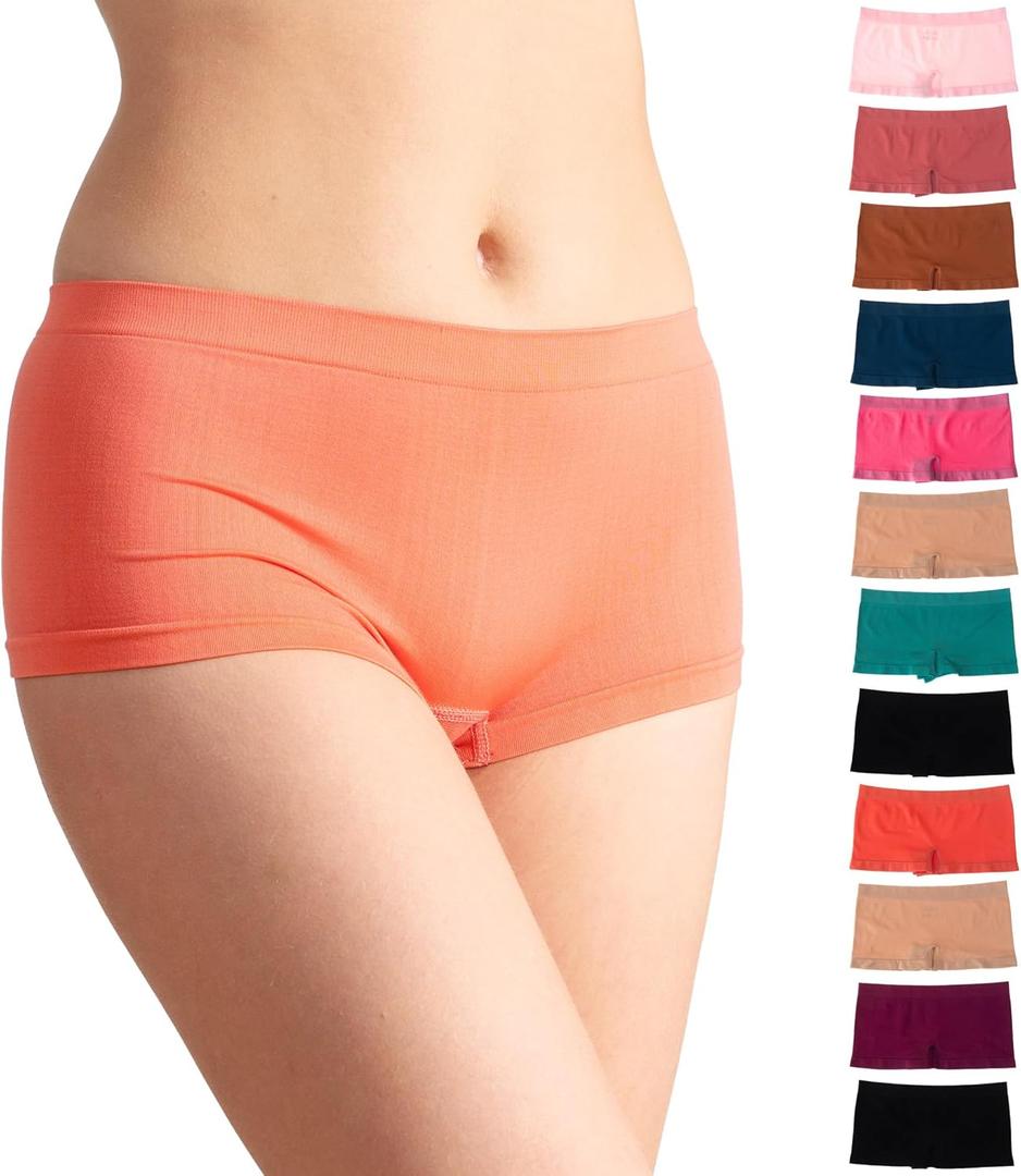 Alyce Ives Womens Seamless Boy Short Panties, Boyshort Boxer Briefs-12 Pack (Large, Solids 2)