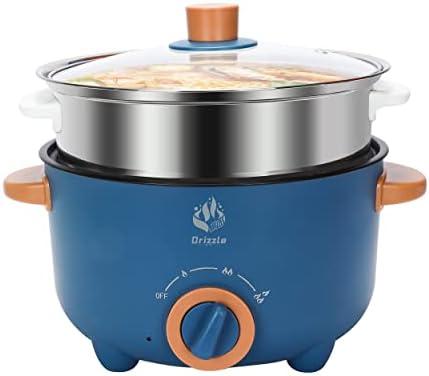 Drizzle 3L Hot Pot Cooker Skillet Steamer- Multifunction Frying Pan 110V Non-Stick Grill Stir-fried Stewed Cookware Steak Noodle Ramen Shabu Shabu Pot - Home Office Party Kitchen Dorm Cooking Blue