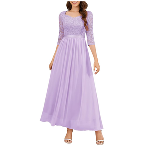 Women's Formal Dress Mother of The Bride Dress 3/4 Sleeve Wedding Guest Dress Maxi Evening Gown, M, Lavender