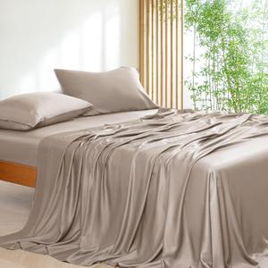 NATUREFIELD 100% Rayon Viscose Derived from Bamboo Sheets Set Camel Queen Size 4 Piece Hotel Luxury SilkySmooth Feel, Cooling Breathable, for Hot Sleepers, 16" Deep Pocket, 240 Thread Count