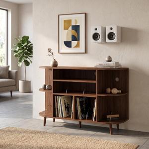 Garvee Large Record Player Stand with Charging Station & USB Ports，Record Storage Cabinet, Mid Century Modern Turntable Stand for Bedroom Living Room, 47