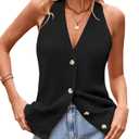 Women Sweater Vest Button Down V Neck Knit Tank Top Sleeveless Cardigans Black S (Black, S)