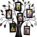Klikel Family Tree Picture Frame Stand with 6 Hanging Photo Picture Frames - Medium Metal Tree 12 X 11 - Holds 6 Ornamental 2x3 Frames (13")