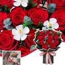 Mosstory Flower Bouquet 12-Piece Red Preserved Roses Bouquet with Led Lights Gift for Women Wife Mother Day Wedding Anniversary Birthday (Black)