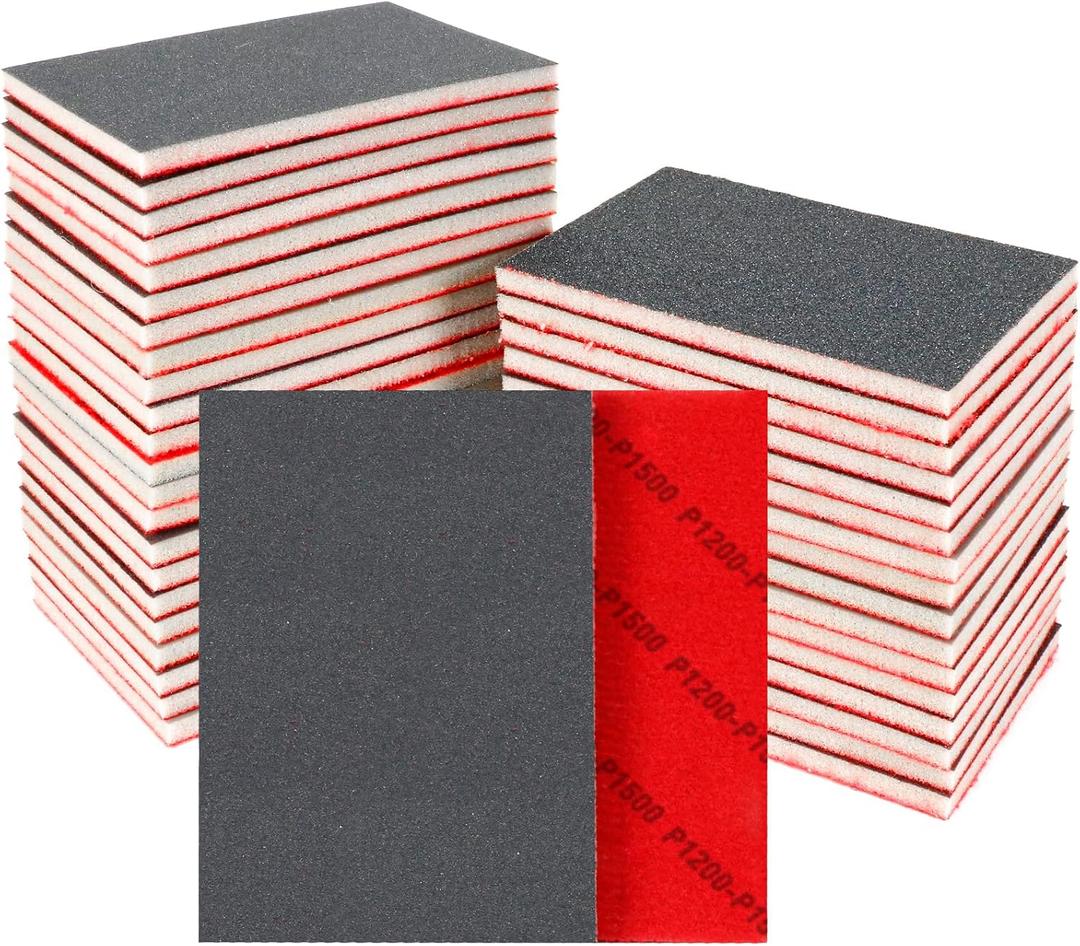 24 Pcs Sanding Sponge 1200-1500 Grit, Washable & Reusable Sanding Blocks for Wood, Metal, Drywall, Glazing, Wet Dry Sandpaper for Smooth Finishing (Red)
