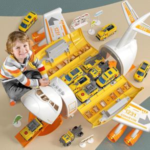 Airplane Toys for Toddlers 3-5, Toy Airplane for Boys Age 4-7, Large Spray Transport Airplane Toy with 12 Construction Vehicles, Birthday Gifts for 3 4 5 6 7 8 Years Old
