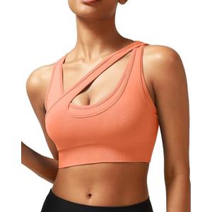 RUNNING GIRL Sports Bras for Women High Support,Seamless Ribbed Longline High Neck Sports Bra Racerback Padded Crop Top Yoga Large