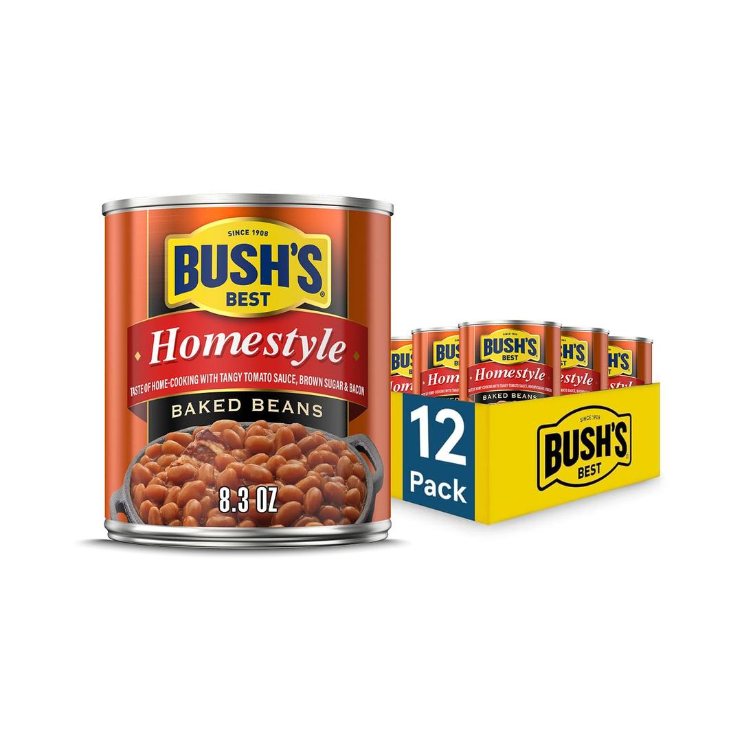 Bush's Best Homestyle Baked Beans, 8.3 oz, (Pack of 11) | Canned, Source of Plant Based Protein and Fiber, Low Fat, Gluten Free (EXP 04/01/28)