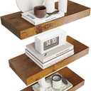 Colima Floating Shelves for Wall Brown Wood Wall Shelf for Bedroom, 15 Inch Wall Mounted Floating Shelves for Bathroom Living Room Kitchen Office, 1.3" Thick Floating Book Shelves for Wall, Set of 3