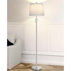 Floor Lamp for Living Room,Adjustable Height Standing Lamp,Dimmable Modern Floor Lamps for Bedroom Office Tall Floor Lights with Pull Chain Bulb Included-Silver Gray Shade