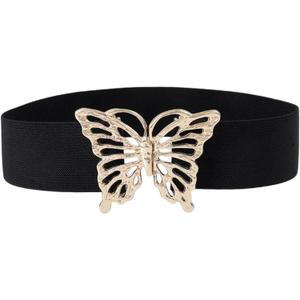 HUSSATOP Womens Elastic Waist Belts Vintage Metal Butterfly Retro Clasp Cinch Buckle Dress Belt Stretch Waistband (Medium, Gold)