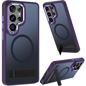 MAKAVO Magnetic for Samsung Galaxy S26 Ultra Case with Stand, Compatible with MagSafe, Slim Translucent Matte Military-Grade Drop Protection Phone Cover, Purple