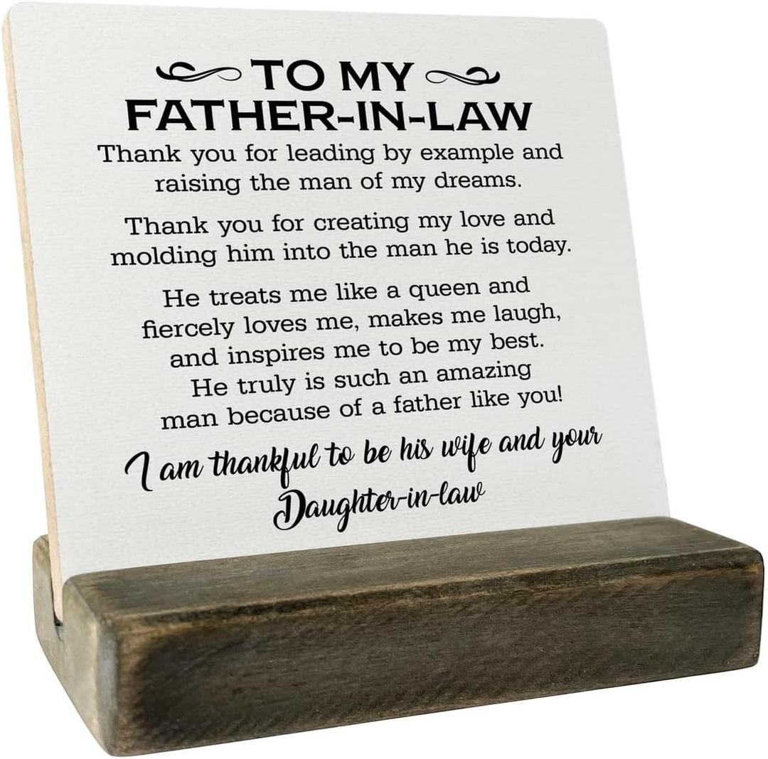 2 x Gifts for Dad from Daughter Wood Plaque Gift, Dear Dad I Love You,Plaque with Wooden Stand, Meaningful Wood Sign Plaque Gift for Dad (To My Father-in-Law)