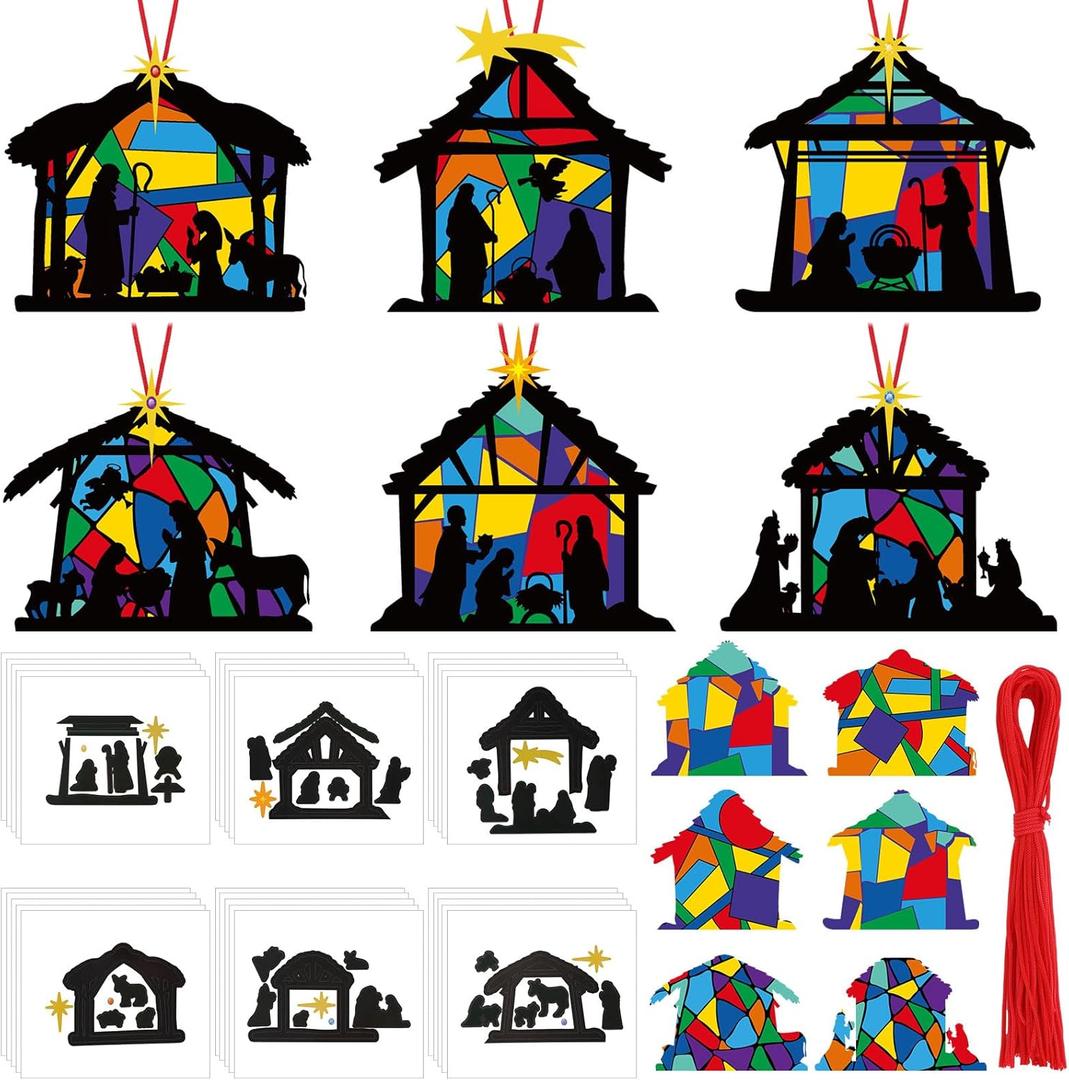 30 Sets Christmas Nativity Craft Kit for DIY Christian Religious Nativity Scene Christmas Tree Ornaments Jesus Sunday Craft for Xmas DIY Party Supplies
