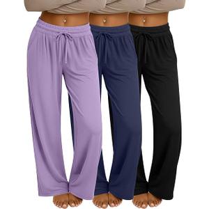 Neer 3 Pack Women's Wide Leg Sweatpants with Pockets | Yoga, Loose Fit, High Waist, Drawstring, Baggy, Casual, Stretch, Cozy, Fall, Walking, Working, Size 2X