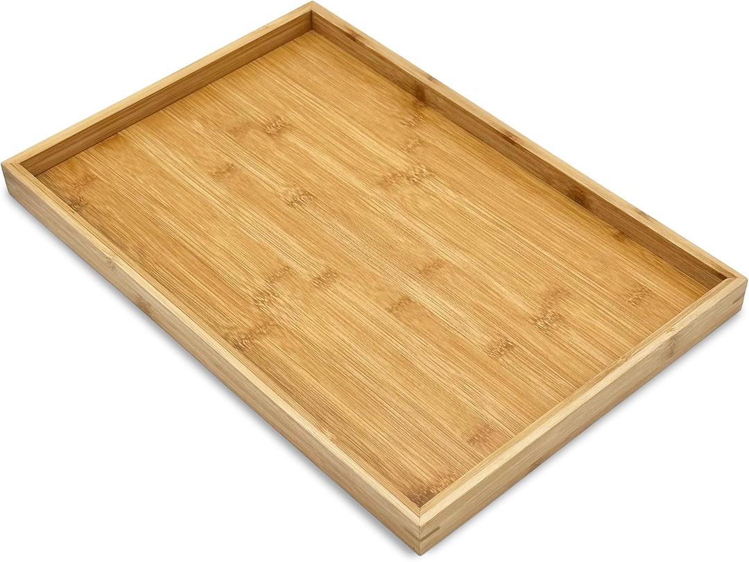 Bam & Boo Natural Bamboo Serving Tray Modern Rectangular (Bamboo, 17.75 x 11.8" x 1.2") for Food, Drinks, Decor, Vanity in Home, Kitchen, Bathroom, Coffee Table, Bed