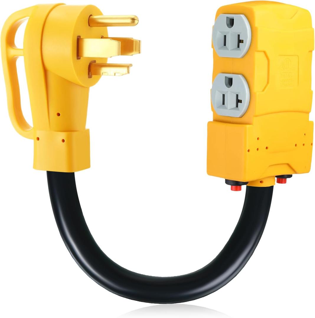 Kanayu 1.8 FT 30 to 20 Amp 110V Dryer Distribution Adapter Compatible with NEMA 14-30P to NEMA 4X 5-20R/ 5-15R, 3 Prong Dryer Wall Socket to Four Household Outlet with 20 Amp Circuit Breaker