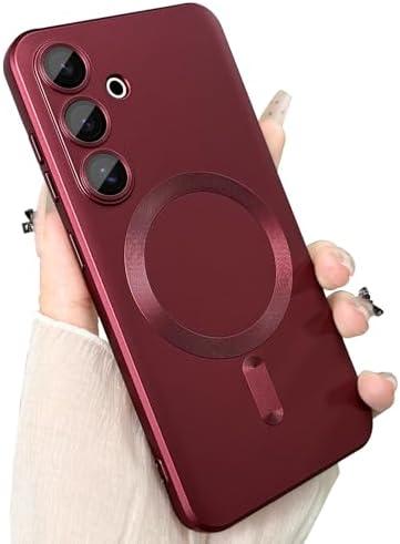 ankofave Magnetic for Samsung Galaxy S25 Plus Phone Case for Women/Men, Matte Luxury Soft Metallic Luster Design with Camera Lens Protector, Shockproof Anti-Scratch Phone Case 6.7" Wine Red