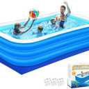Nattork Inflatable Swimming Pool for Kids and Adults- 10Ft x 6Ft x 21In Family Full-Sized Blow Up Pools for kids -Thickened Durable Above Ground Swimming Pool Backyard Lawn, Indoor Outdoor Summer Party