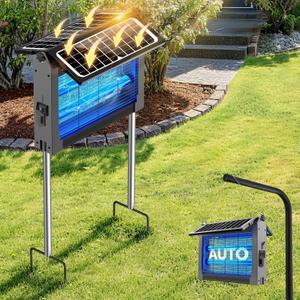 Solar Bug Zapper Outdoor Dual Solar Panel, 4500V Mosquito Zapper Waterproof | IPX5 Waterproof, Auto/Off, Solar Power, USB C Charging, Attract All Types Of Flying Insects, Easy to Maintain, Backyard Ideal