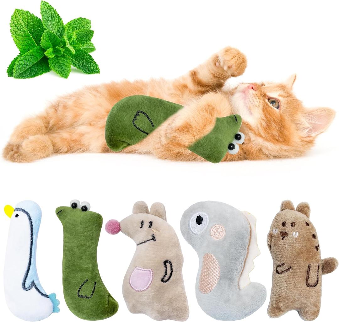 Catnip Toys for Indoor Cats, 5Ps Cat Toys for Cats, Fluffy Catnip Toys for Chewing Playing, Interactive Kitten Toys, Catnip Filled Kitty Chew Teething Toys, Cat Chew Toys (Animal, 5 Pack)
