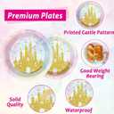 Justforjoyful 200Pcs Princess Castle Birthday Party Supplies Watercolor Pastel Rainbow Plates and Napkins Gold Glitter Tableware Set for Fairytale Baby Shower Party Decorations for 50 Guests