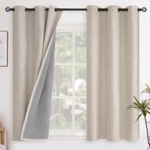 YoungsTex Oatmeal Linen Blackout Curtains 54 Inch Length for Bedroom, Full Light Blocking Window Drapes for Living Room Farmhouse Thermal Insulated Blinds with Grommet, 2 Panels, 42 X 54 Inch