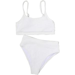 Fashionable Swimsuit Ribbed High Waist Bikini Set Sexy Swimwear Two Piece Slim Fit Solid Colour Adjustable Spaghetti Swimsuit, Size L 
