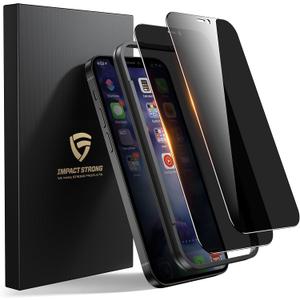 ImpactStrong Privacy Glass Screen Protector for iPhone 12/iPhone 12 Pro [6.1 Inch] Anti-Scratch Tempered Glass Screen Protectors with [Easy Install Kit] [9H Hardness], Case Friendly - 2 Pack