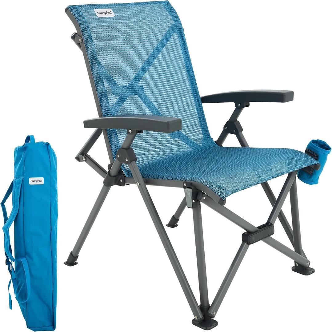 SUNNYFEEL High Back Folding Camping Chair 500 lbs with Aluminum Frame, Blue, 30*23*39Inch