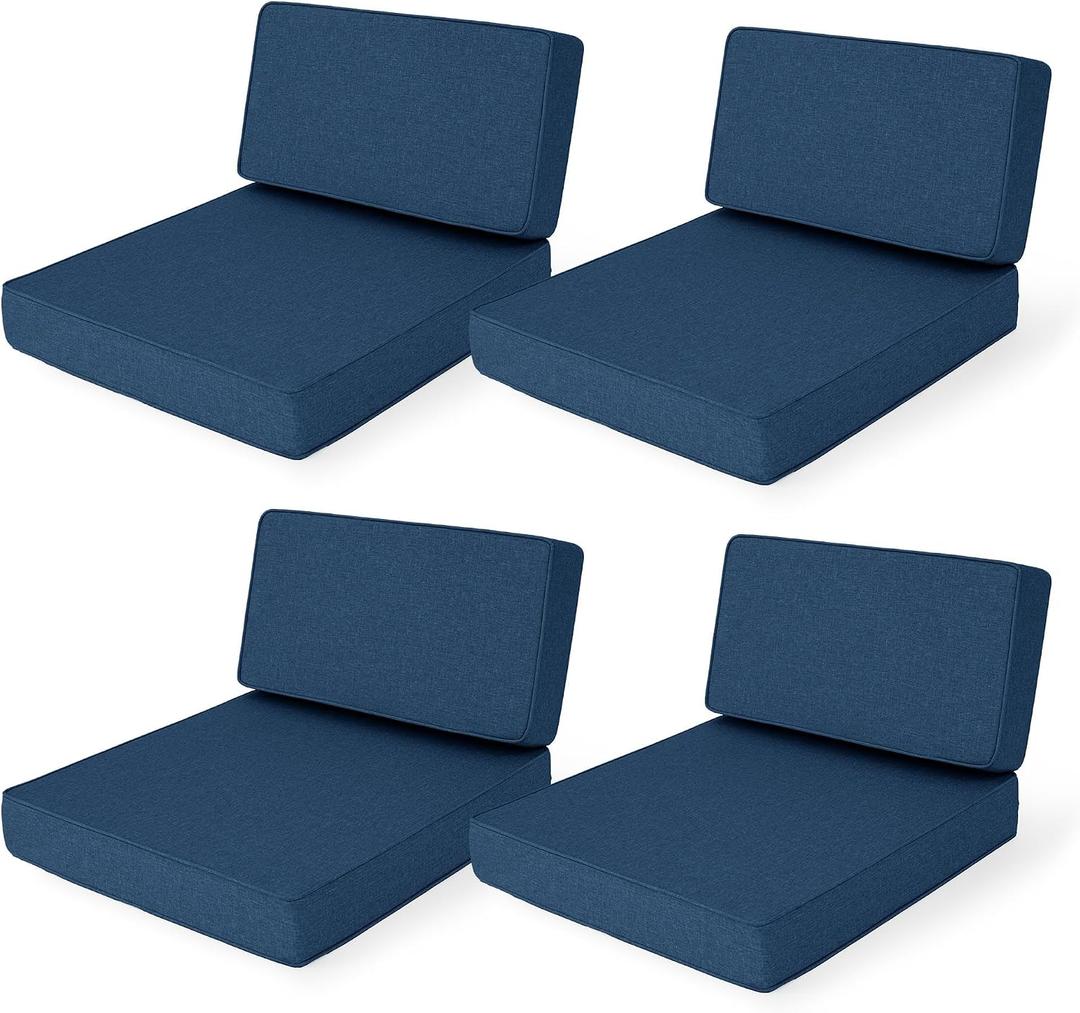 Outdoor Furniture Cushions 25.6x25.6 Inch, Deep Seat Patio Couch Cushions Replacement for Sectional Conversation Set Sofa Loveseat, Water Resistant, Removable Cover, Set of 4, Navy Blue