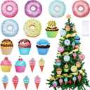 18 Pcs Pastel Candyland Hanging Ornaments Set Wood Donuts Cakes Ice Cream Pastel Macaron Dessert Pendant Decor for Tree Party New Year Wedding Baby Shower Birthday Valentine Decor