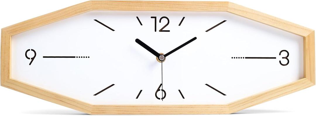 Wooden Retro Wall Clocks, 18 Inches Square Clocks Rectangular Wall Clock Battery Operated Silent Non-Ticking, for Kitchen Living Room Office Home Desk Bedroom (Primary Color)