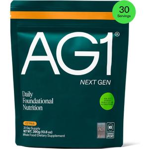 AG1 Next Gen Greens Powder with Daily Nutrition Formula, Citrus Flavor Advanced Nutrient-Rich Blend, Greens Mix Supplement with Spirulina, Chlorella, Vitamins and Minerals, Superfood and Probiotic, Set name: Single Pouch, 30 Servings