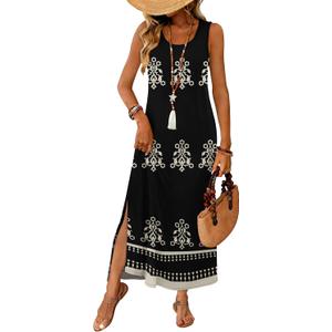 WIHOLL Maxi Dress Summer Dresses 2026 Beach Vacation Clothes Sleeveless Sundresses with Pockets Boho XXL