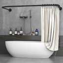 Shower curtain rod U/L shapd 29.5"x(59"-75") x29.5", adjustable shower curtain rod never rusts, curved shower curtain rod for bedroom, bathtub, closet, dressing room contains 24 hooks - black