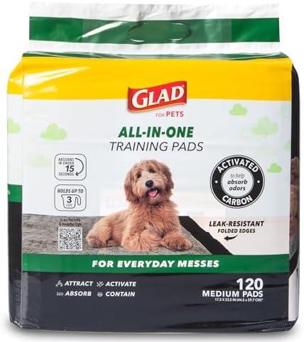 Glad for Pets Black Charcoal Puppy Pads - Super Absorbent Disposable Dog Pee Pads, Potty Training Pads, and Pet Supplies - Grey Dog Pee Pads for Crate Training and Indoor Use 17.5" x 23.5" - 120 Count