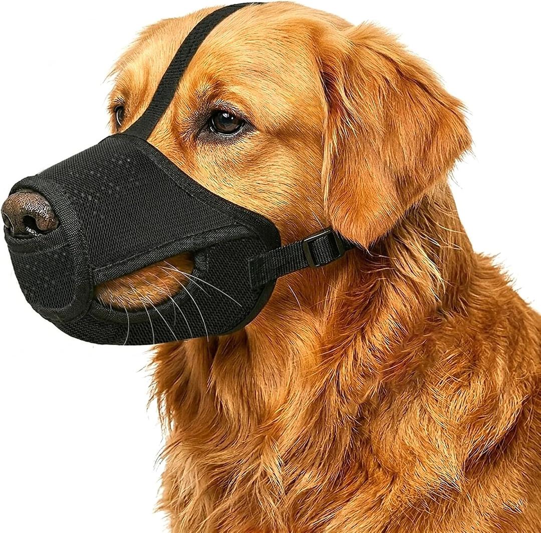 Dog Muzzle Mesh Soft Muzzle for Dogs, Adjustable for No Bark, Scavenging, Licking & Chewing, Prevent Biting, Black (XL)